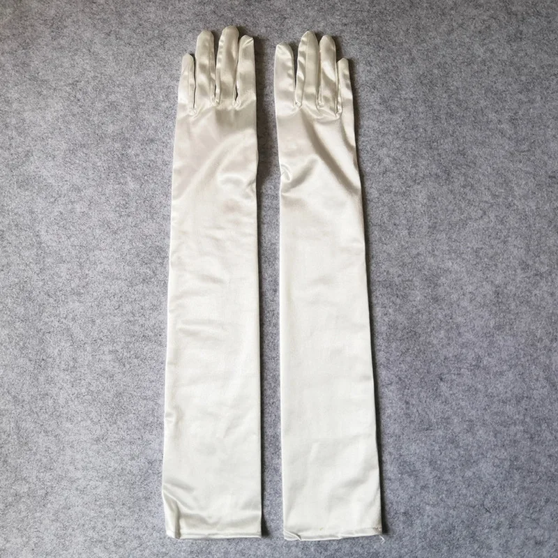 Women Long Solid Satin Soft Multicolor Ceremonial Gloves Drive Ride Dance Performance Sunscreen Cosplay Elasticity