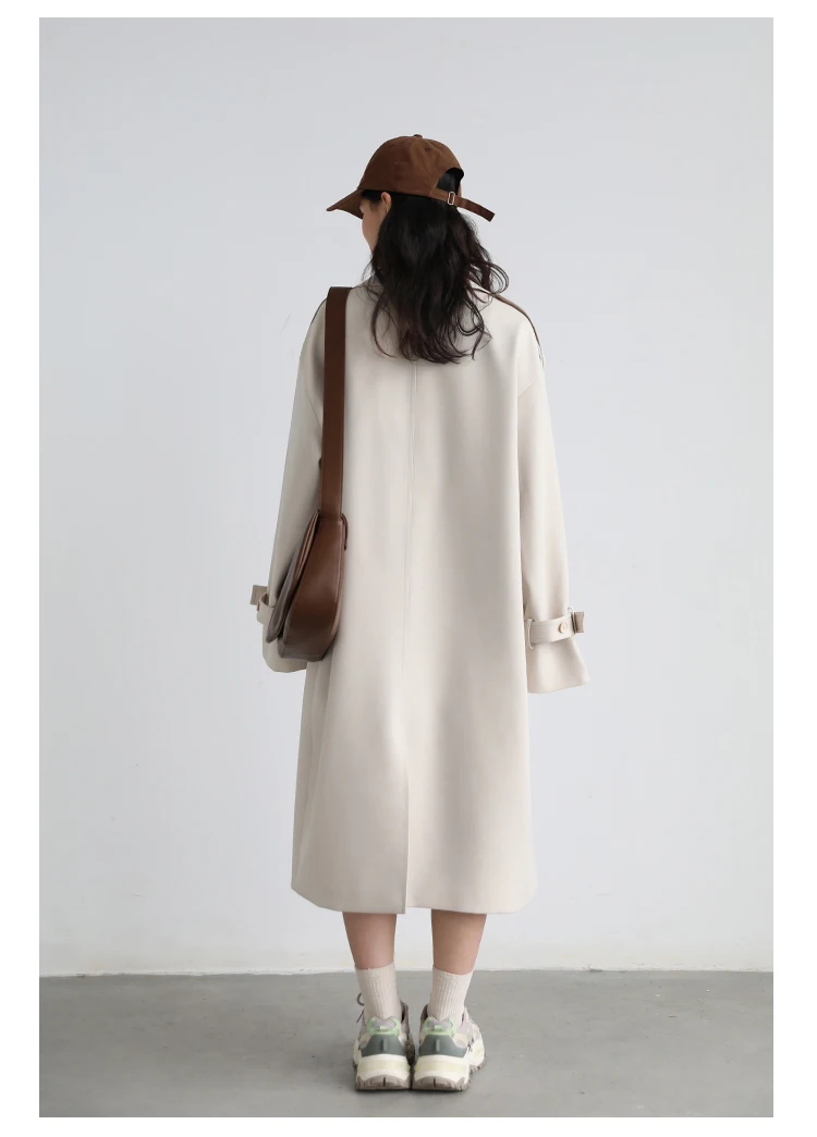 CHIC VEN Women Trench Coat Solid Loose Contrast Double Collar Double Breasted Long Female Windbreaker Office Lady Spring Autumn