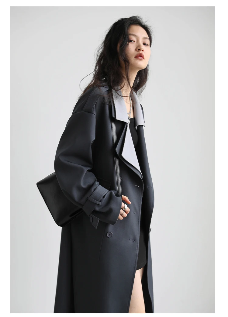CHIC VEN Women Trench Coat Solid Loose Contrast Double Collar Double Breasted Long Female Windbreaker Office Lady Spring Autumn