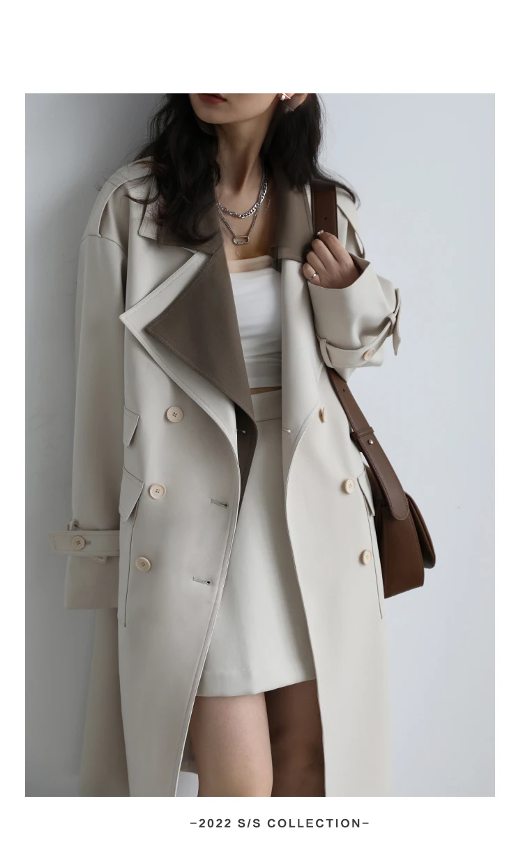 CHIC VEN Women Trench Coat Solid Loose Contrast Double Collar Double Breasted Long Female Windbreaker Office Lady Spring Autumn