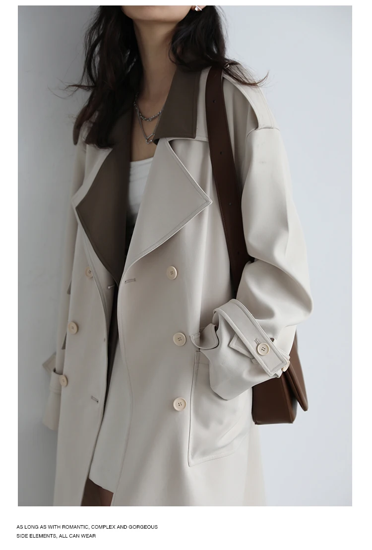 CHIC VEN Women Trench Coat Solid Loose Contrast Double Collar Double Breasted Long Female Windbreaker Office Lady Spring Autumn