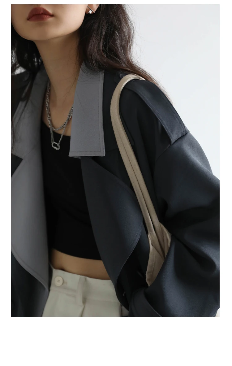 CHIC VEN Women Trench Coat Solid Loose Contrast Double Collar Double Breasted Long Female Windbreaker Office Lady Spring Autumn