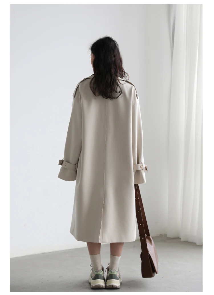 CHIC VEN Women Trench Coat Solid Loose Contrast Double Collar Double Breasted Long Female Windbreaker Office Lady Spring Autumn