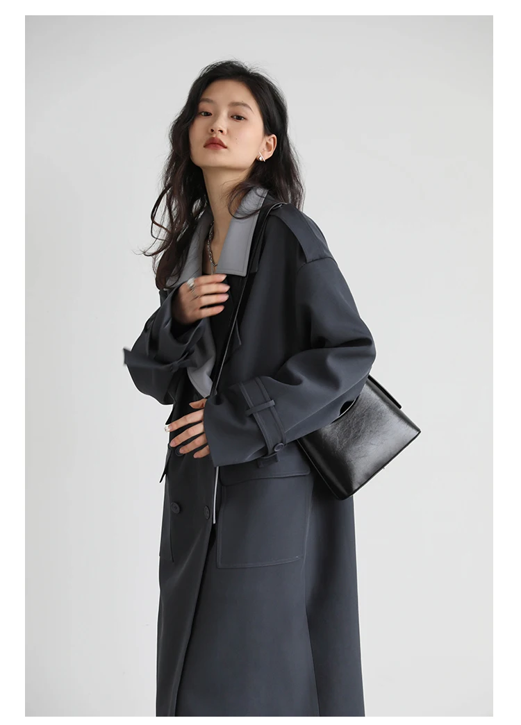 CHIC VEN Women Trench Coat Solid Loose Contrast Double Collar Double Breasted Long Female Windbreaker Office Lady Spring Autumn