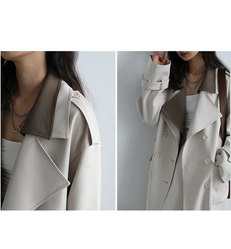 CHIC VEN Women Trench Coat Solid Loose Contrast Double Collar Double Breasted Long Female Windbreaker Office Lady Spring Autumn