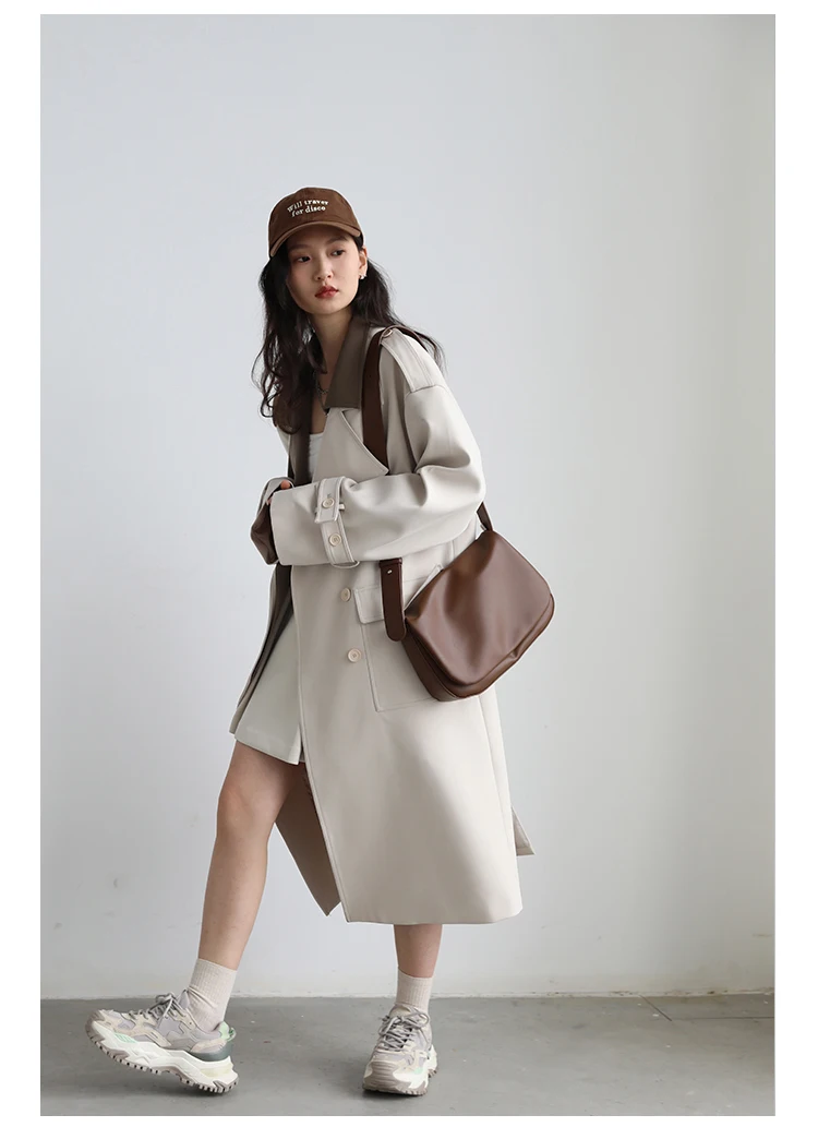 CHIC VEN Women Trench Coat Solid Loose Contrast Double Collar Double Breasted Long Female Windbreaker Office Lady Spring Autumn