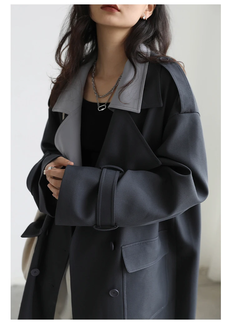 CHIC VEN Women Trench Coat Solid Loose Contrast Double Collar Double Breasted Long Female Windbreaker Office Lady Spring Autumn