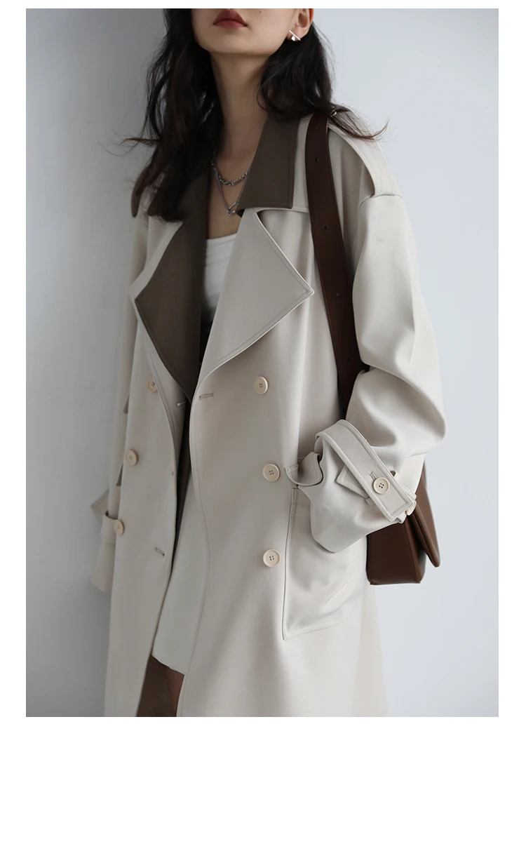 CHIC VEN Women Trench Coat Solid Loose Contrast Double Collar Double Breasted Long Female Windbreaker Office Lady Spring Autumn