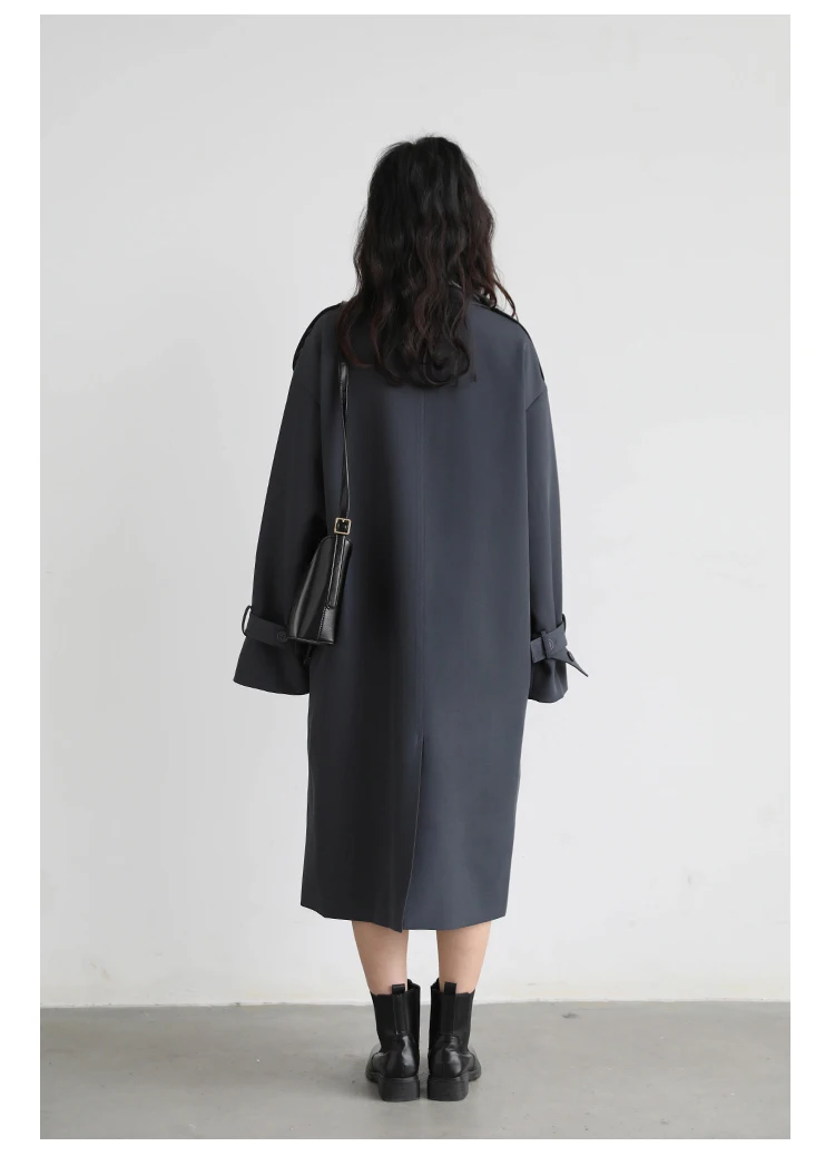 CHIC VEN Women Trench Coat Solid Loose Contrast Double Collar Double Breasted Long Female Windbreaker Office Lady Spring Autumn