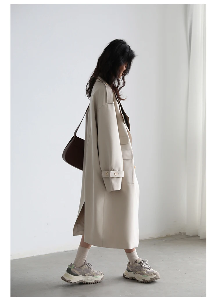 CHIC VEN Women Trench Coat Solid Loose Contrast Double Collar Double Breasted Long Female Windbreaker Office Lady Spring Autumn