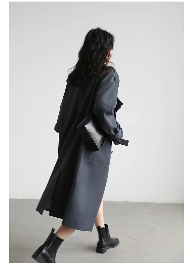 CHIC VEN Women Trench Coat Solid Loose Contrast Double Collar Double Breasted Long Female Windbreaker Office Lady Spring Autumn