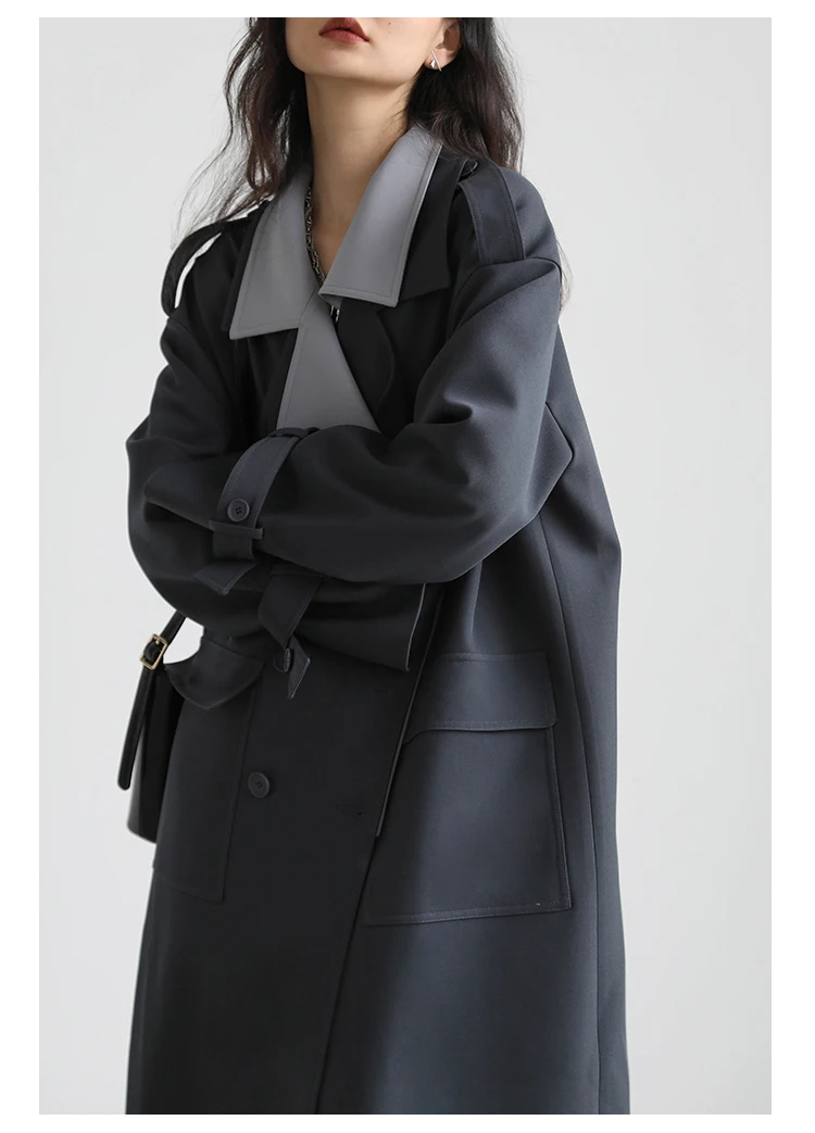 CHIC VEN Women Trench Coat Solid Loose Contrast Double Collar Double Breasted Long Female Windbreaker Office Lady Spring Autumn