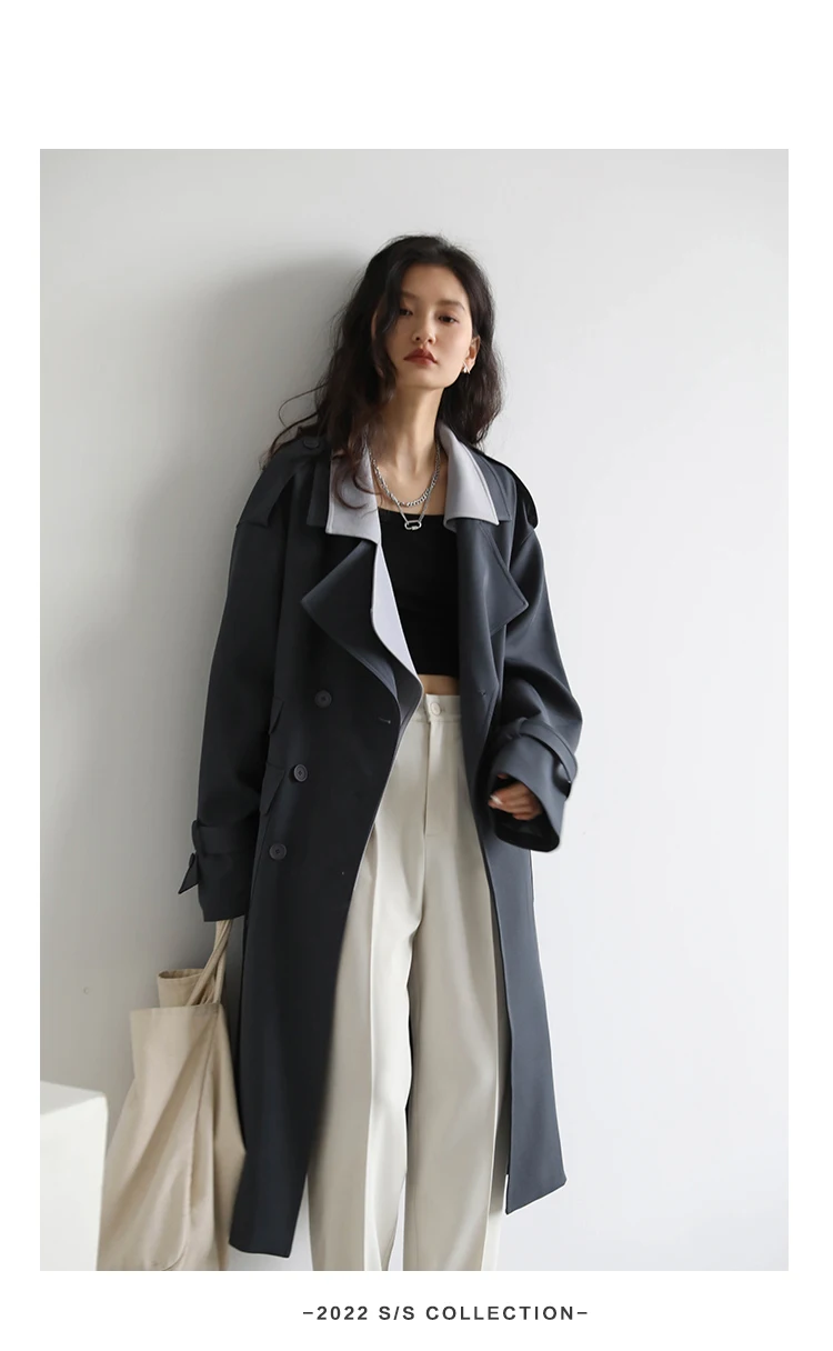 CHIC VEN Women Trench Coat Solid Loose Contrast Double Collar Double Breasted Long Female Windbreaker Office Lady Spring Autumn