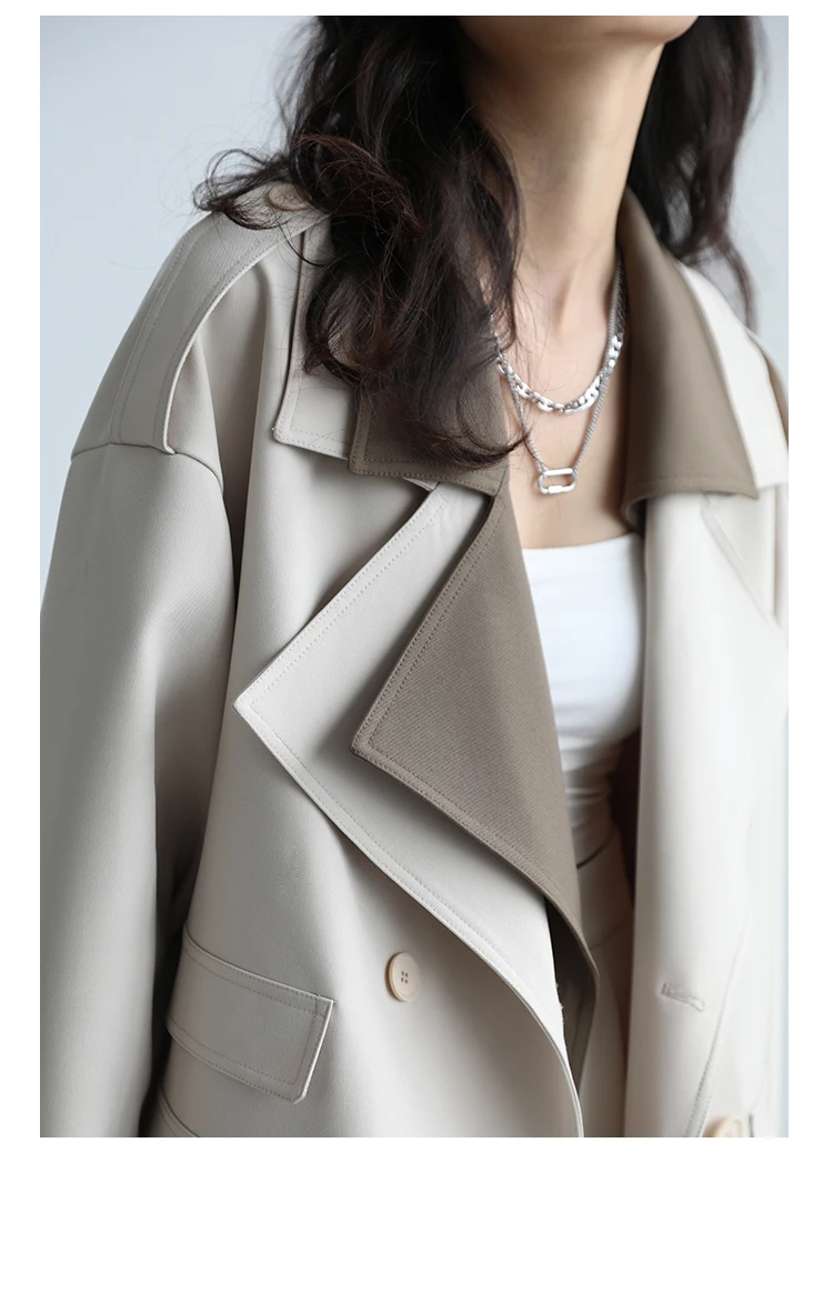 CHIC VEN Women Trench Coat Solid Loose Contrast Double Collar Double Breasted Long Female Windbreaker Office Lady Spring Autumn