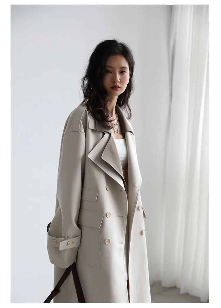 CHIC VEN Women Trench Coat Solid Loose Contrast Double Collar Double Breasted Long Female Windbreaker Office Lady Spring Autumn