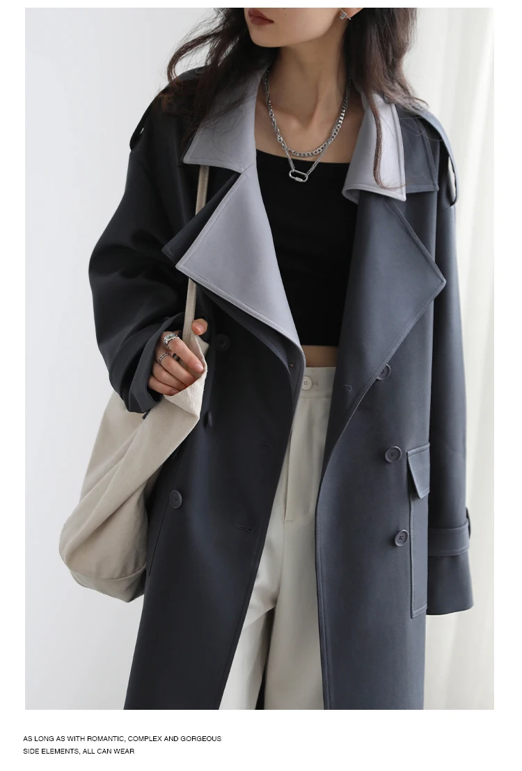 CHIC VEN Women Trench Coat Solid Loose Contrast Double Collar Double Breasted Long Female Windbreaker Office Lady Spring Autumn