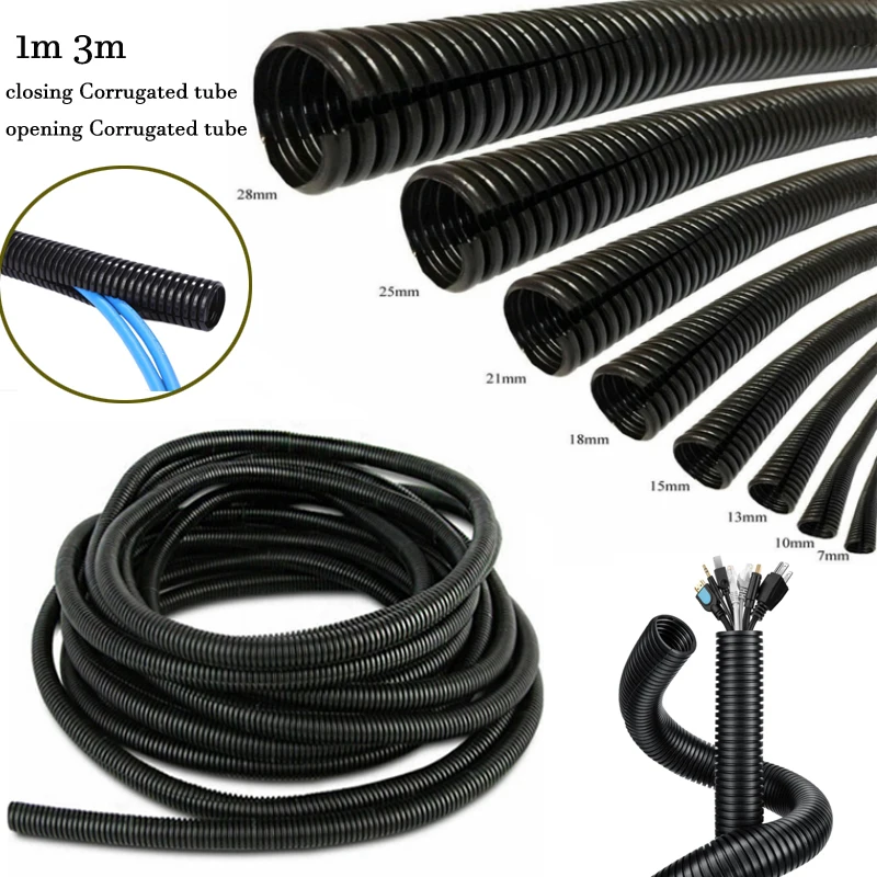3/1m Insulation Corrugated Tube Pipe Nylon Wire Harness Casing Cable Sleeves Cord Duct Cover Auto Car Mechanical Line Protector