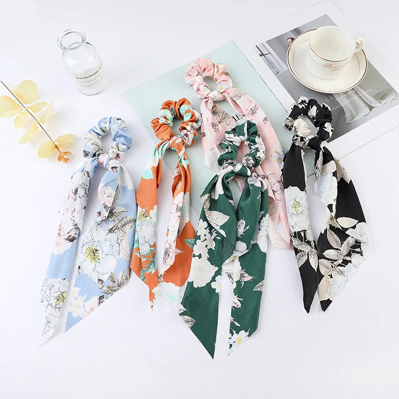 Fashion Dots Scrunchies Long Hair Rope Korean Hair Ties for Women Ponytail Scarf Sweet Elastic Hair Band Hair Accessories