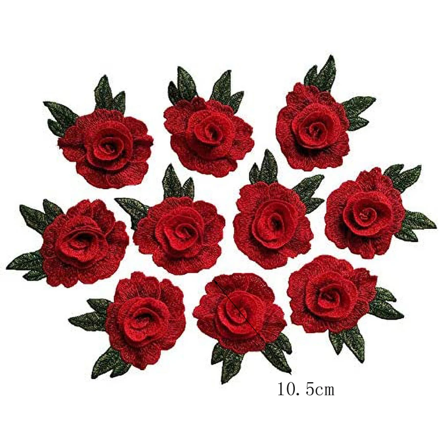 3Pcs Red Embroidery Flower Clothes Patches Fabric Wedding Christmas Bags Curtain Festival Decoration DIY Sewing Repair
