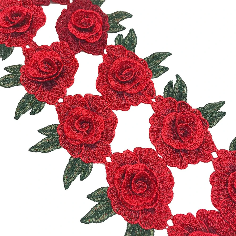 3Pcs Red Embroidery Flower Clothes Patches Fabric Wedding Christmas Bags Curtain Festival Decoration DIY Sewing Repair
