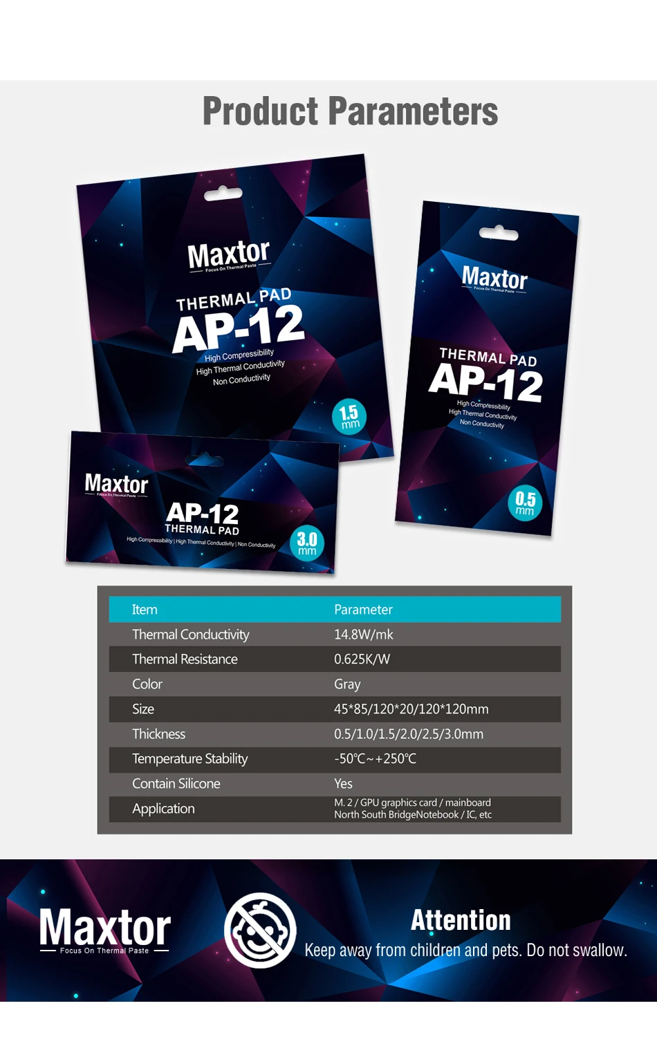 Maxtor AP-12 Thermal Pad 14.8W/mk High Thermal Conductivity Heat Dissipation Silicone Pad CPU/GPU Silicone Grease Cooling Pad