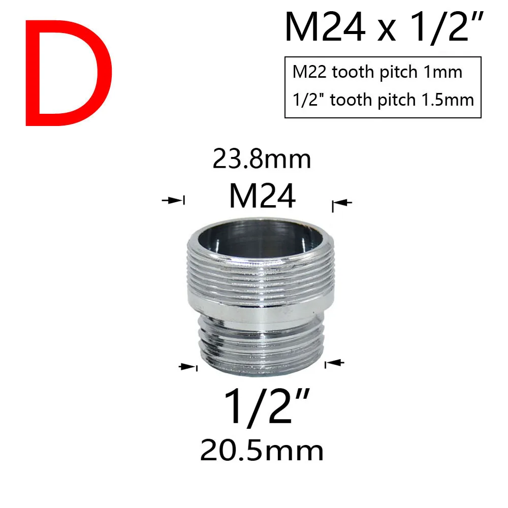 Brass Silver Water Faucet Coupler 1/2 To M16 M18 M20 M22 M24 M28 Thread Connector Fittings For Bubbler Kitchen And Bathroom