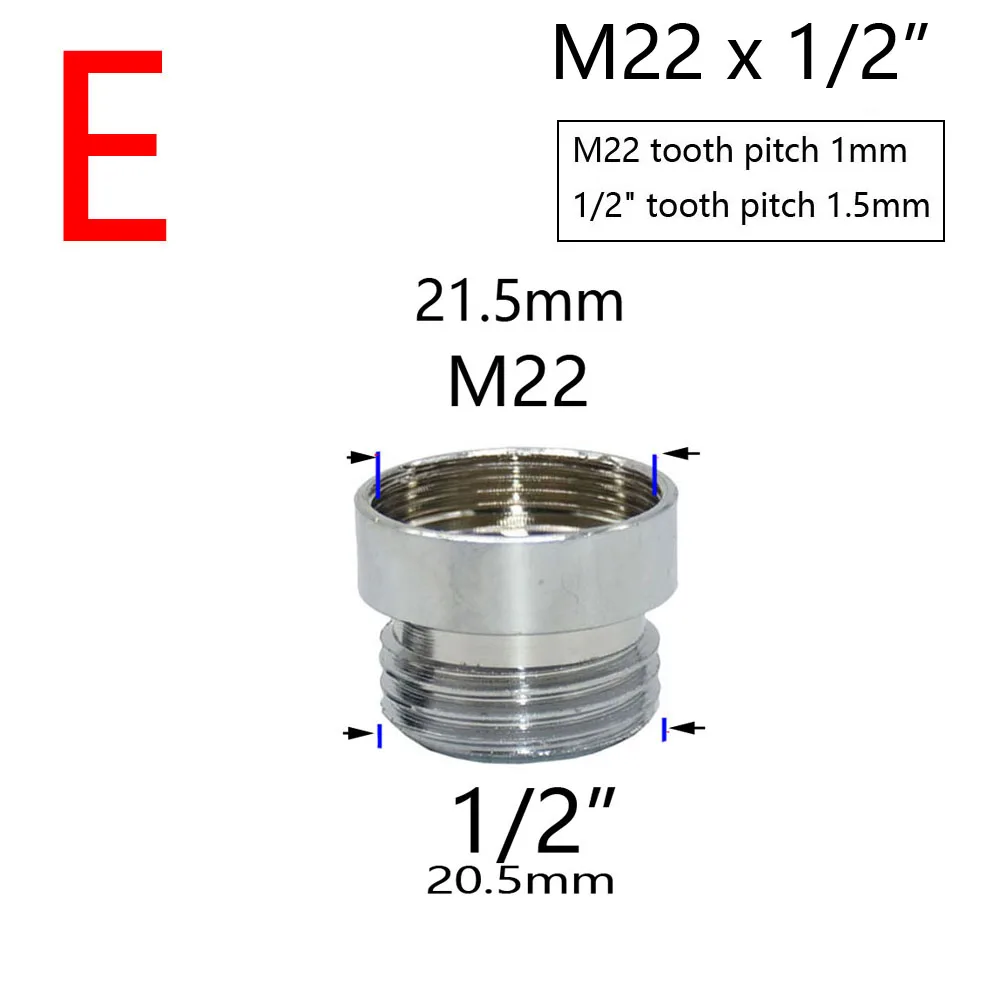 Brass Silver Water Faucet Coupler 1/2 To M16 M18 M20 M22 M24 M28 Thread Connector Fittings For Bubbler Kitchen And Bathroom