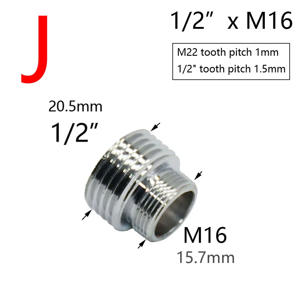 Brass Silver Water Faucet Coupler 1/2 To M16 M18 M20 M22 M24 M28 Thread Connector Fittings For Bubbler Kitchen And Bathroom