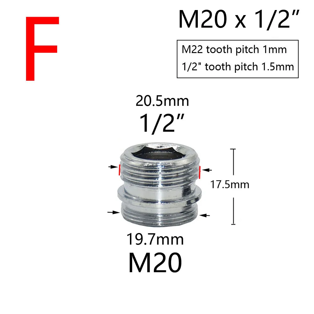 Brass Silver Water Faucet Coupler 1/2 To M16 M18 M20 M22 M24 M28 Thread Connector Fittings For Bubbler Kitchen And Bathroom