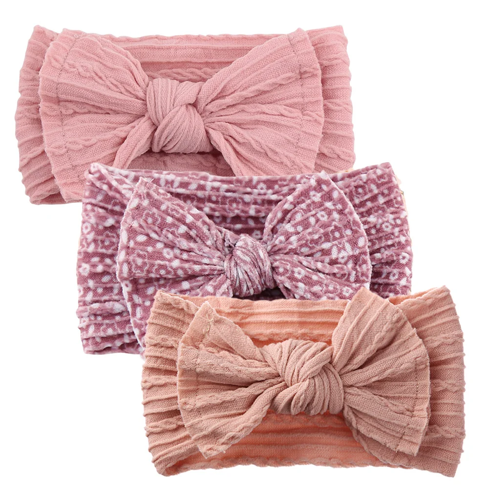 3Pcs/Set Soft Nylon Baby Bow Headband Newborn Girl Daisy Flower Print Hair Bands Topknot High Elastic Kids Braided Headwraps