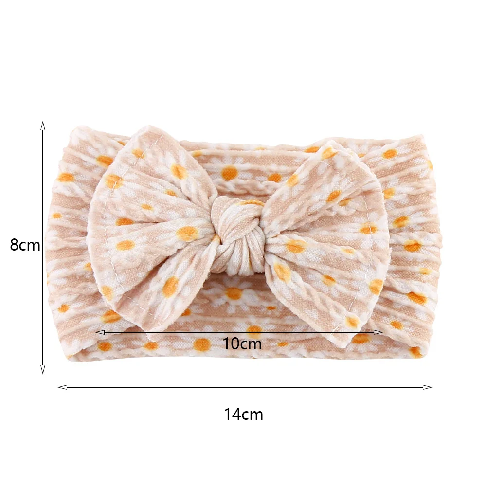 3Pcs/Set Soft Nylon Baby Bow Headband Newborn Girl Daisy Flower Print Hair Bands Topknot High Elastic Kids Braided Headwraps