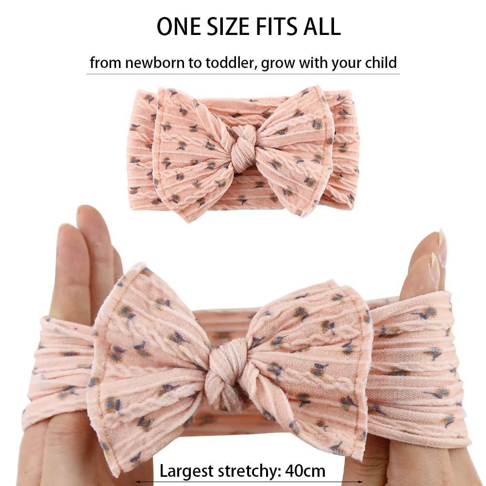 3Pcs/Set Soft Nylon Baby Bow Headband Newborn Girl Daisy Flower Print Hair Bands Topknot High Elastic Kids Braided Headwraps
