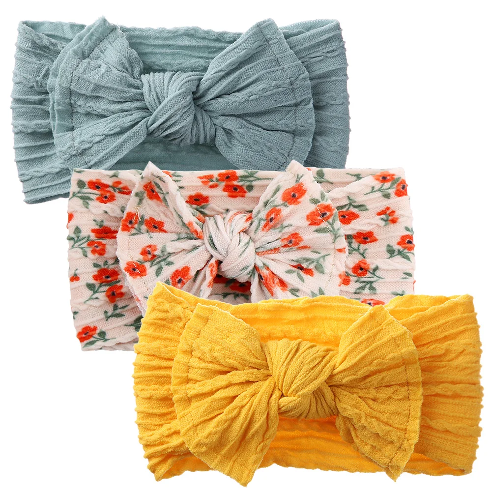 3Pcs/Set Soft Nylon Baby Bow Headband Newborn Girl Daisy Flower Print Hair Bands Topknot High Elastic Kids Braided Headwraps