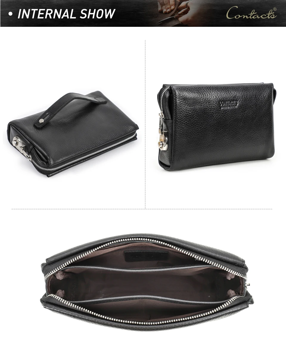 CONTACT'S Genuine Leather Clutch Bag for Men Password Design Casual Hand Wallet Bags Male Long Purse Large Capacity Engrvaing