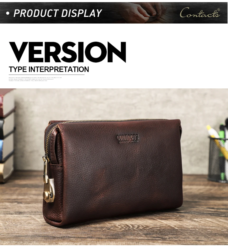 CONTACT'S Genuine Leather Clutch Bag for Men Password Design Casual Hand Wallet Bags Male Long Purse Large Capacity Engrvaing