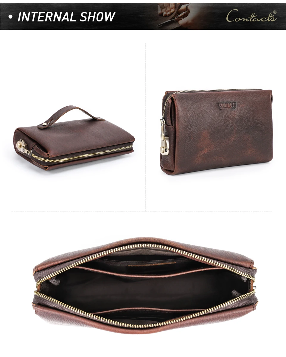 CONTACT'S Genuine Leather Clutch Bag for Men Password Design Casual Hand Wallet Bags Male Long Purse Large Capacity Engrvaing