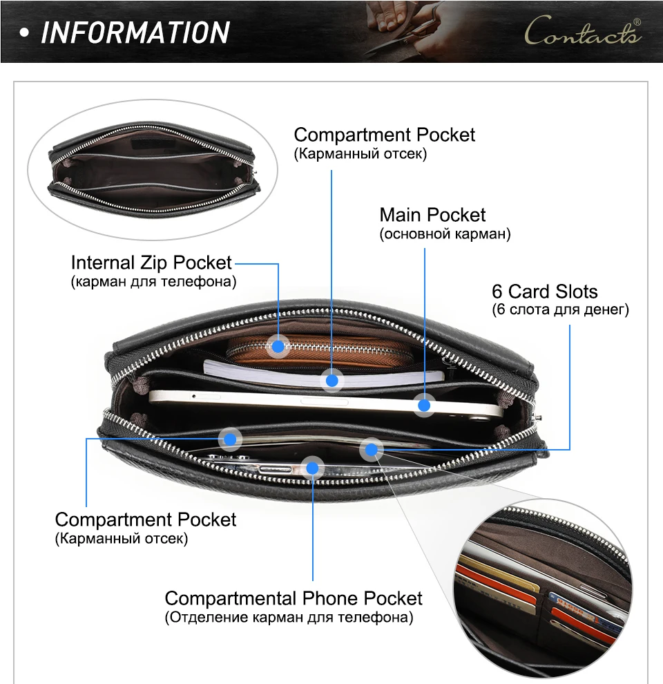 CONTACT'S Genuine Leather Clutch Bag for Men Password Design Casual Hand Wallet Bags Male Long Purse Large Capacity Engrvaing