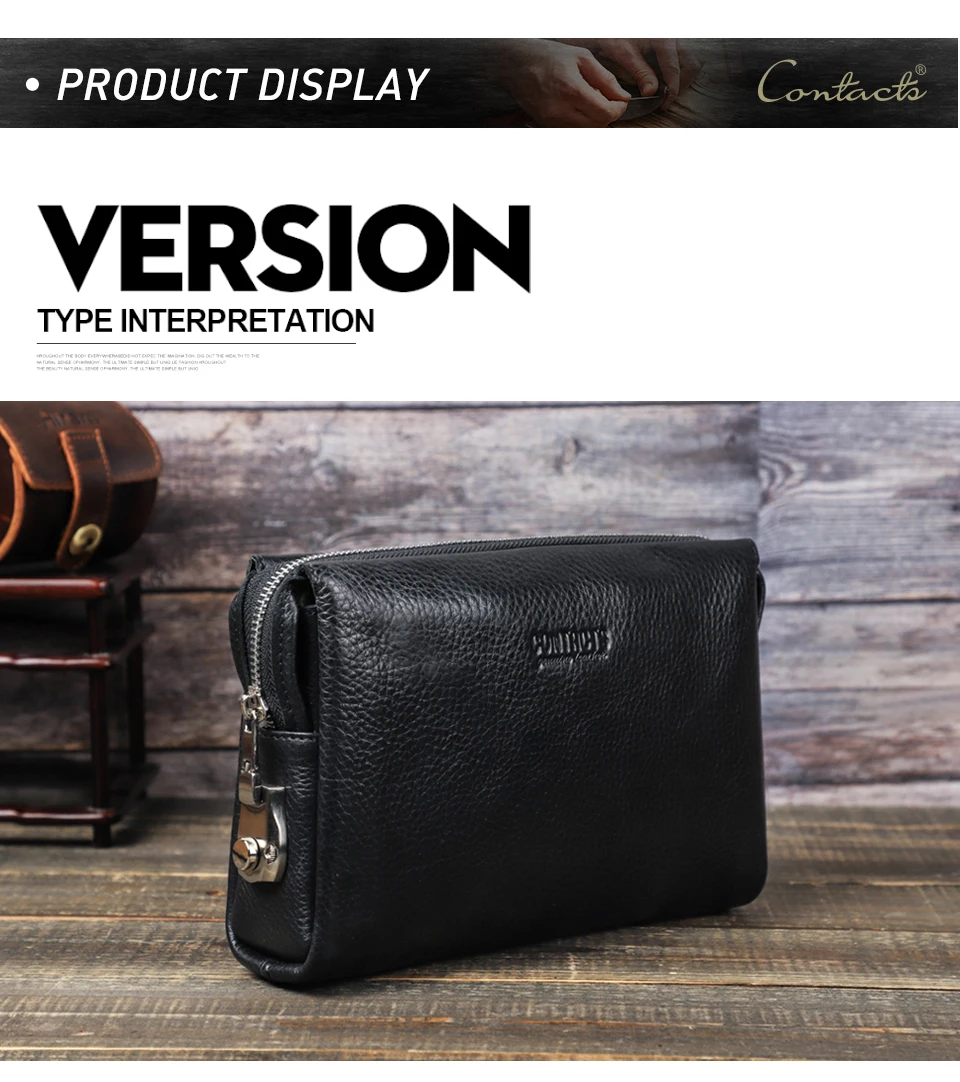 CONTACT'S Genuine Leather Clutch Bag for Men Password Design Casual Hand Wallet Bags Male Long Purse Large Capacity Engrvaing