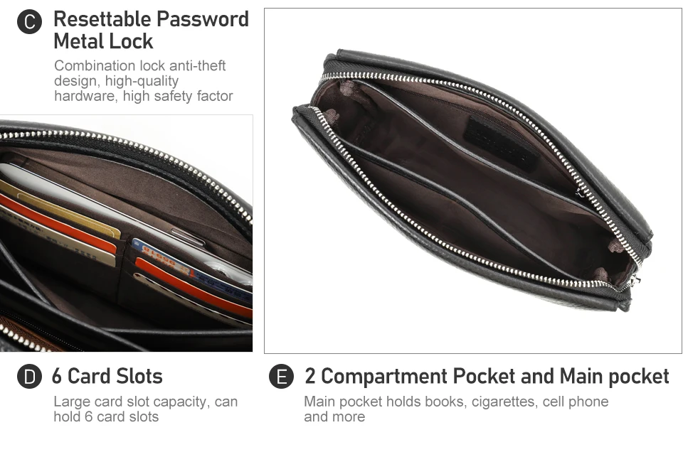 CONTACT'S Genuine Leather Clutch Bag for Men Password Design Casual Hand Wallet Bags Male Long Purse Large Capacity Engrvaing