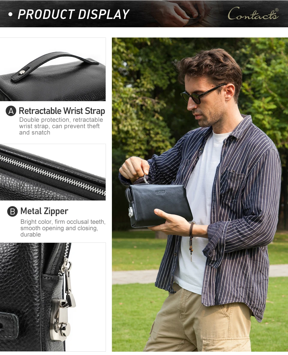 CONTACT'S Genuine Leather Clutch Bag for Men Password Design Casual Hand Wallet Bags Male Long Purse Large Capacity Engrvaing