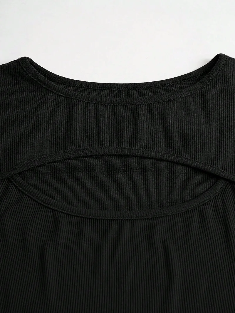 2024 European And American Summer Cross-Border New Women's Round Neck Chest Open Short Sleeve T-shirt