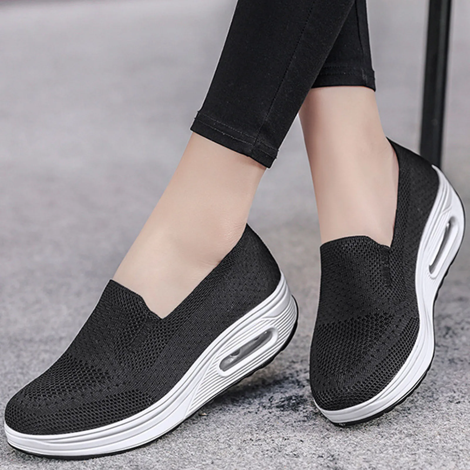 Women's Casual Slip on Sneakers Breathable Flying Woven Mesh Upper Jogging Shoes for Walking Biking Driving
