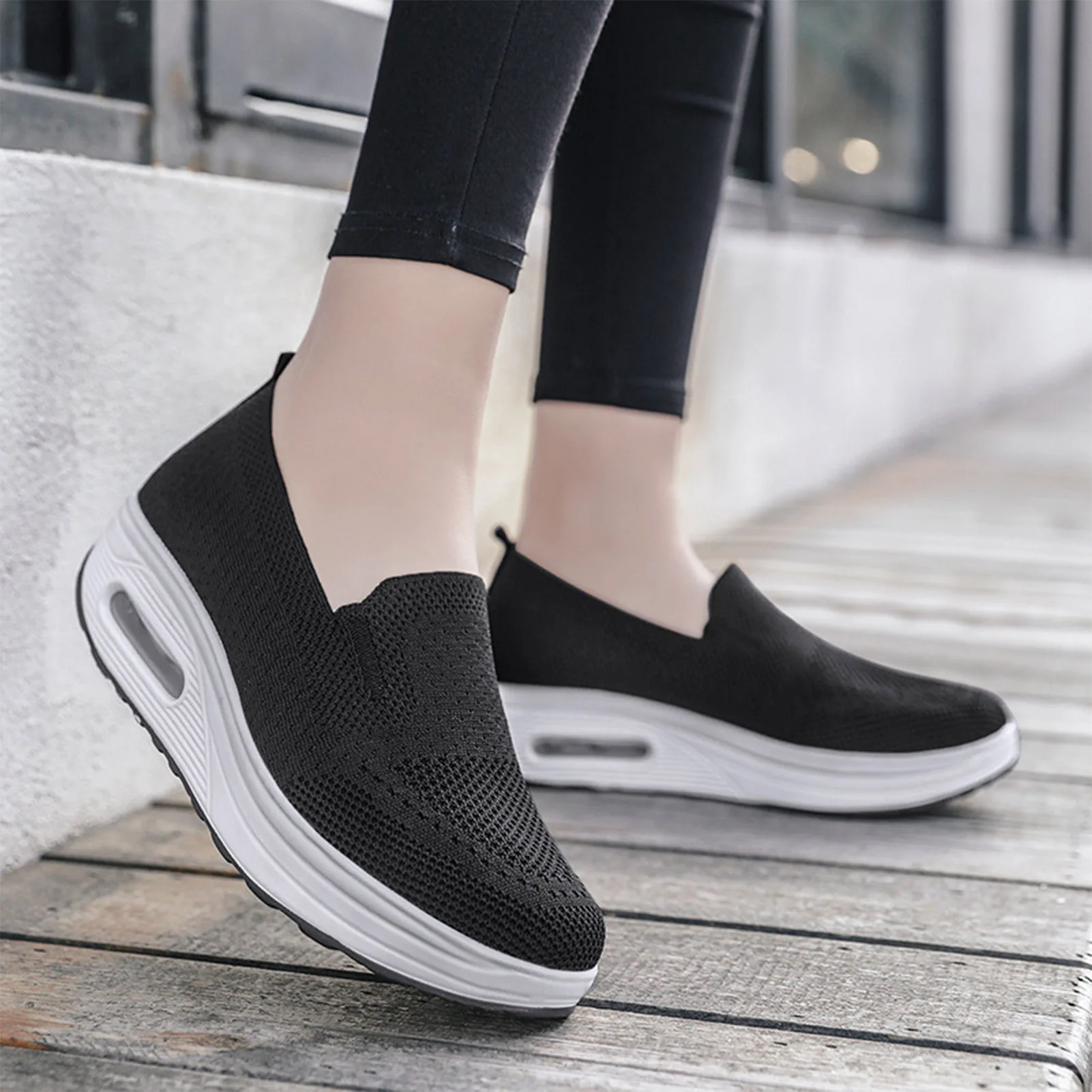 Women's Casual Slip on Sneakers Breathable Flying Woven Mesh Upper Jogging Shoes for Walking Biking Driving
