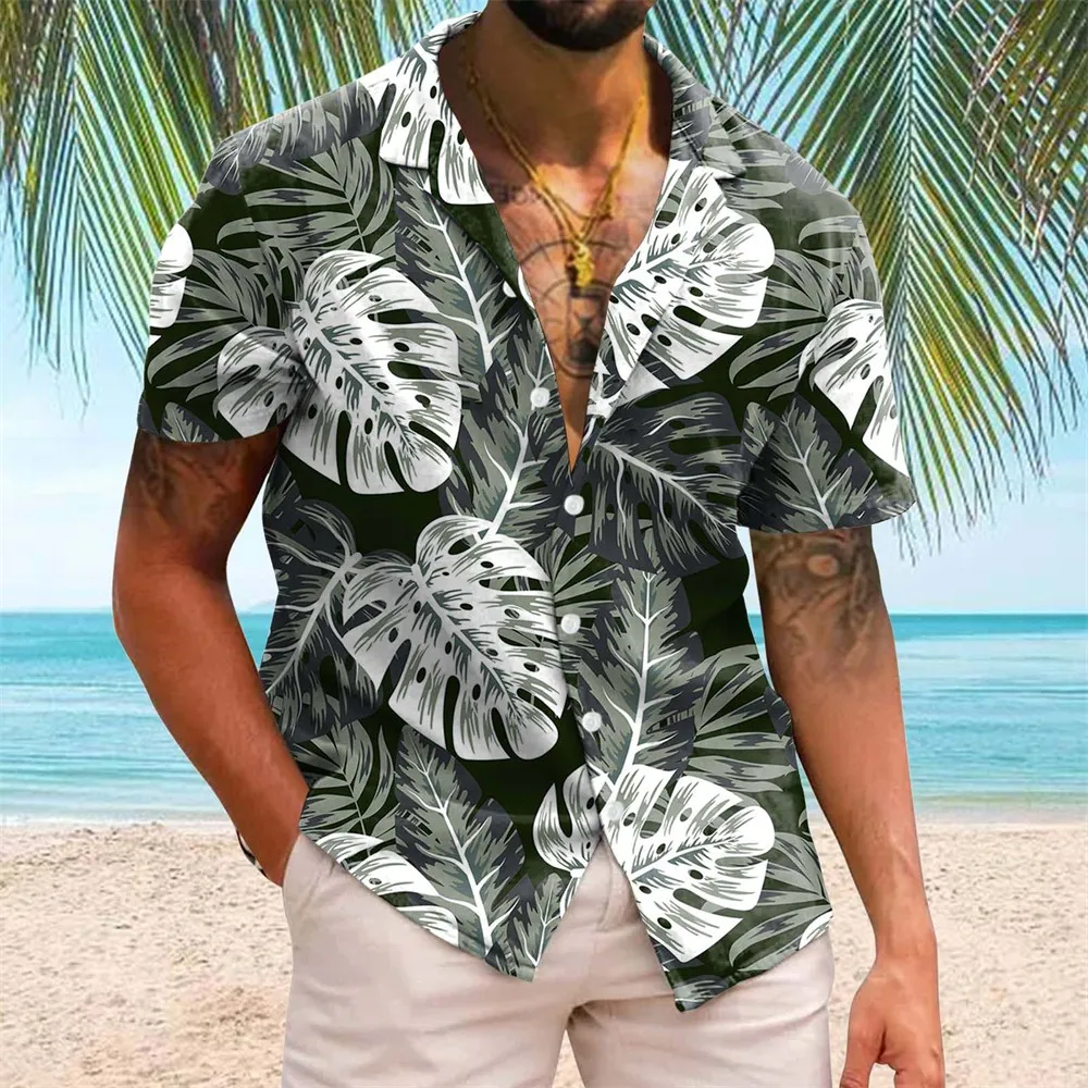 Summer Hawaiian Floral Beach Casual Plus Size Shirt 3D Coconut Pattern T-shirt Retro Tree Short Sleeve Vacation Man Slim Korean