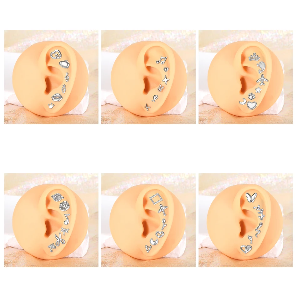 1PC Steel Moon Lighting Labret Bar Rings Crystal Flower Tragus Cartilage Piercing Rook Lobe Ear Helix Piercing Screw Fit Top 16g