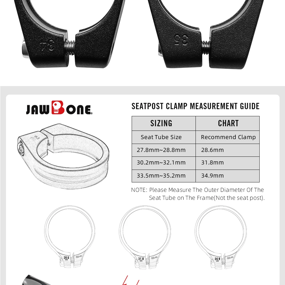 JawboneBicycle Seat Post Clamp CNC Alloy Light Saddle Seating Post for 25.4 27.2 30.9 31.6 mm Lock Bike Cycling Accessories