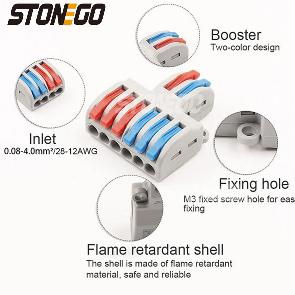 STONEGO Wire Fast Connector 2 In 4/6/8 Out Wire Splitter Terminal Compact Wiring Cable Connector