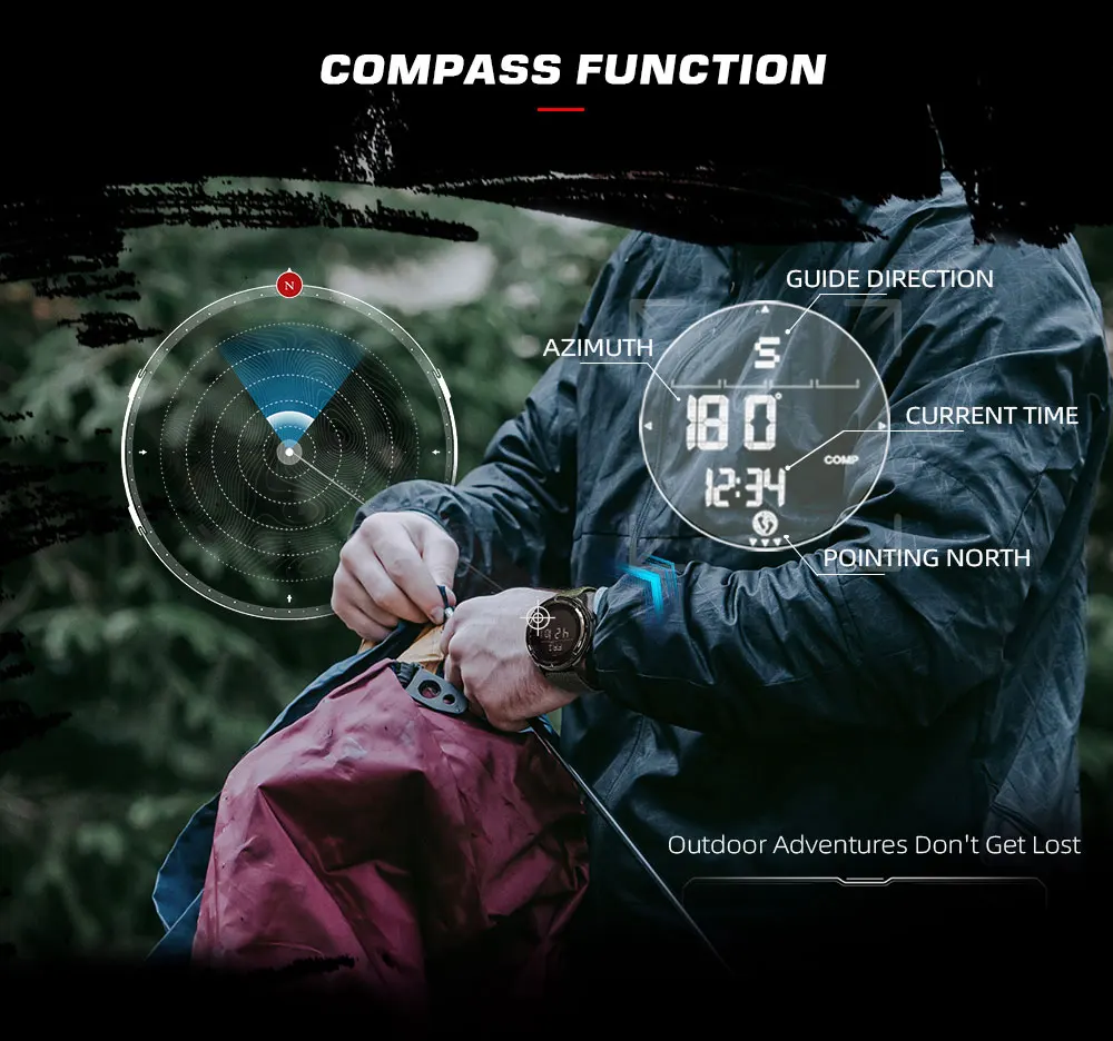 NORTH EDGE ALPS Men's Digital Carbon Fiber Watch Shock Militray Sports Super Light Outdoor Compass Waterproof 50M Wristwatches