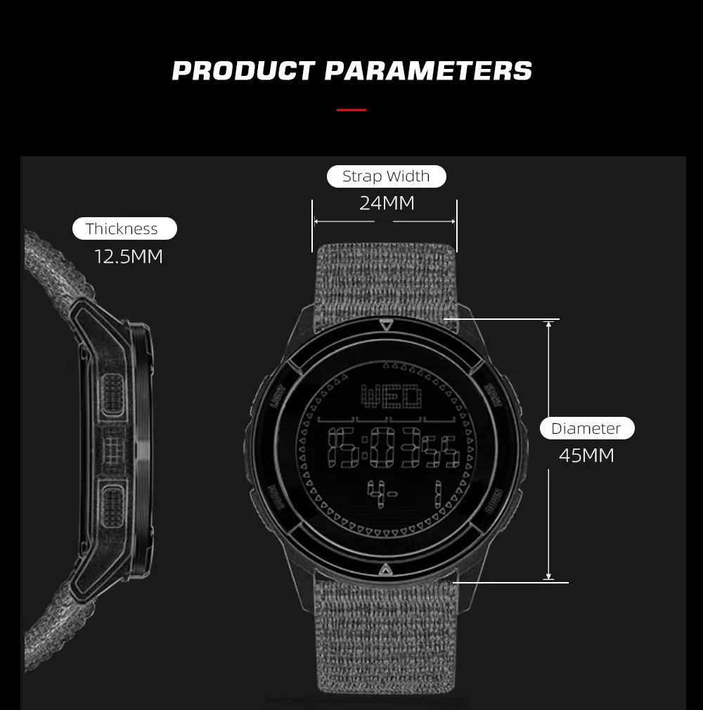 NORTH EDGE ALPS Men's Digital Carbon Fiber Watch Shock Militray Sports Super Light Outdoor Compass Waterproof 50M Wristwatches