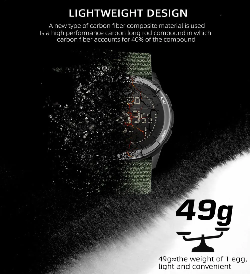 NORTH EDGE ALPS Men's Digital Carbon Fiber Watch Shock Militray Sports Super Light Outdoor Compass Waterproof 50M Wristwatches